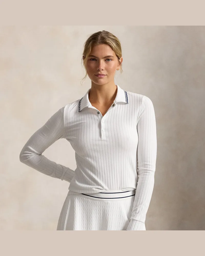 Ralph Lauren Geripptes Slim-Fit Langarm-Poloshirt White