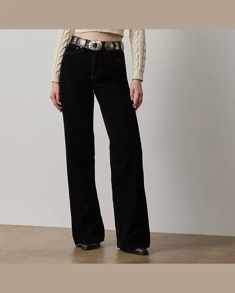 Ralph Lauren Beflockte Jeans Mae mit weitem Bein Black