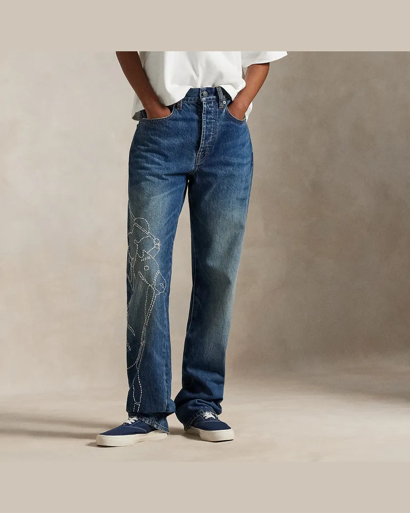 Ralph Lauren Bestickte Relaxed-Straight-Fit Jeans Blue
