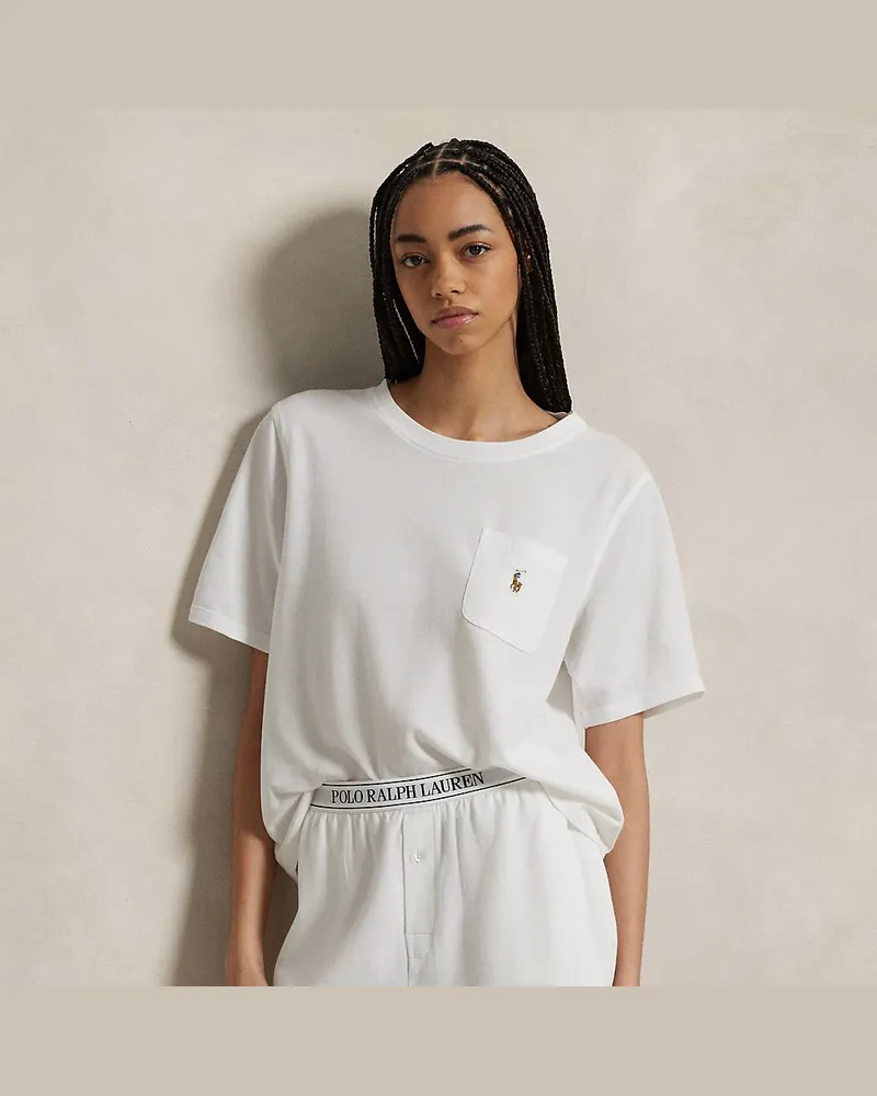 Ralph Lauren Strick-Pyjama mit T-Shirt und Shorts White