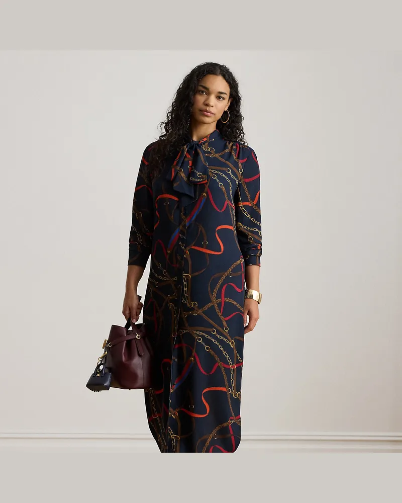 Ralph Lauren Plus Größen - Georgette-Hemdkleid mit Schleife Blue