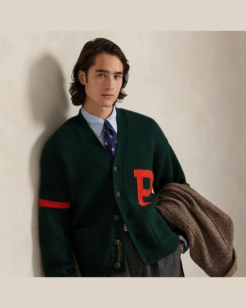 Ralph Lauren College-Strickjacke mit V-Ausschnitt Green