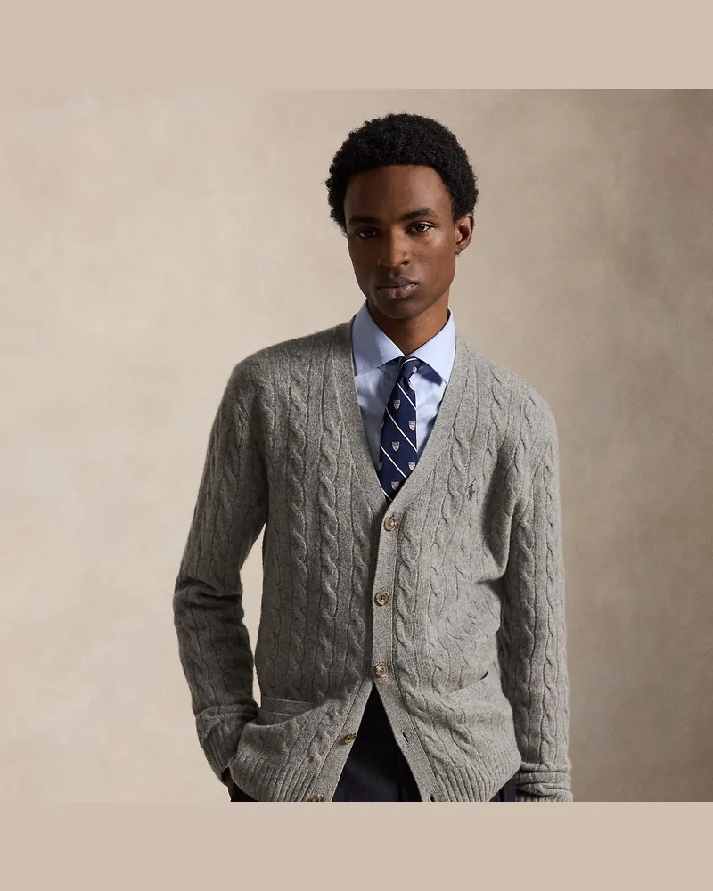 Ralph Lauren Woll-Kaschmirstrickjacke mit Zopfmuster Grey