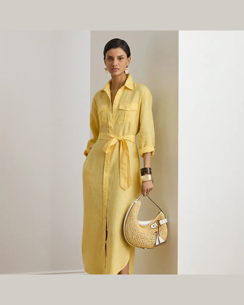 Ralph Lauren Midi-Hemdkleid aus Leinen mit Gürtel Yellow