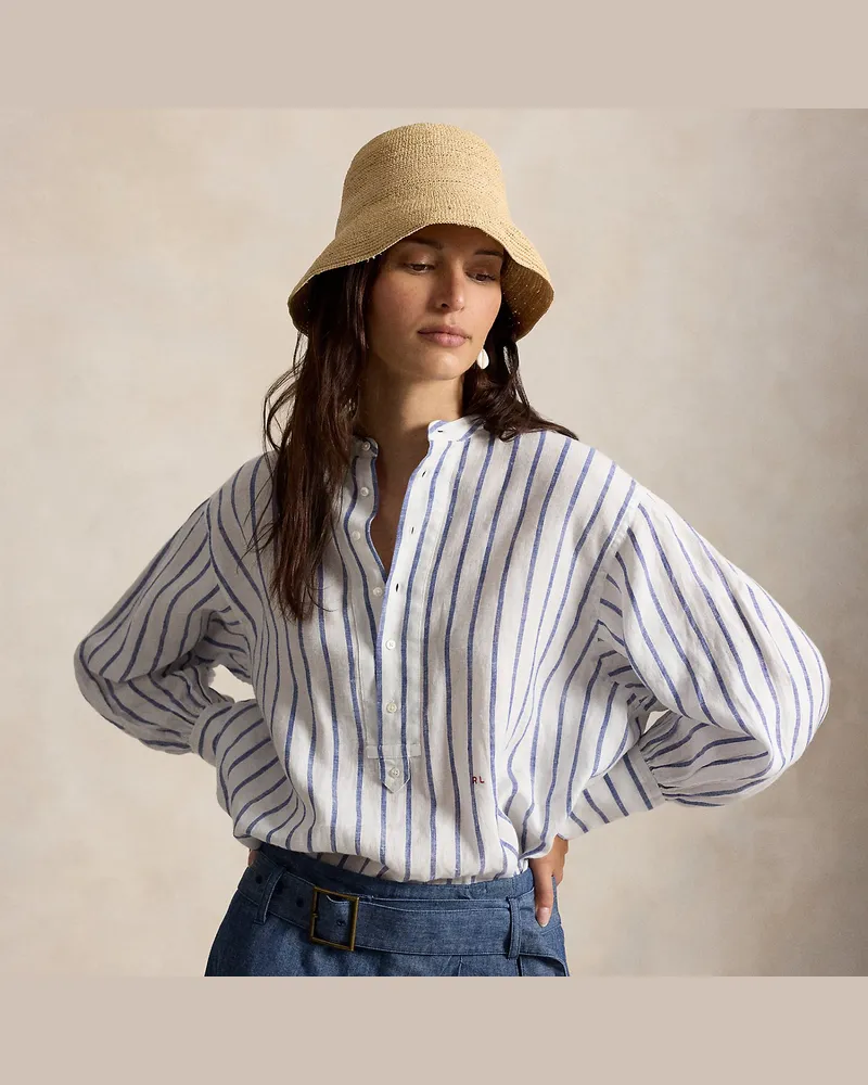 Ralph Lauren Gestreiftes Leinenhemd Blue