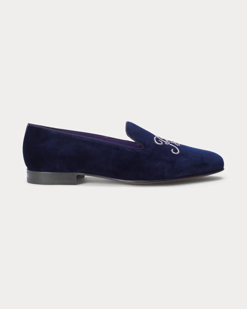 Ralph Lauren Samtslipper Alonzo mit Bouillonstickerei Blue