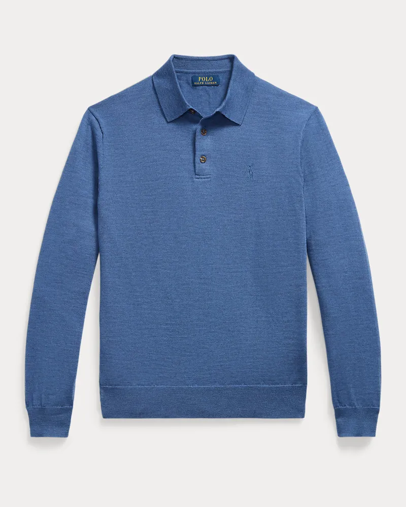 Ralph Lauren Waschbarer Wollpullover mit Polo-Kragen Blue