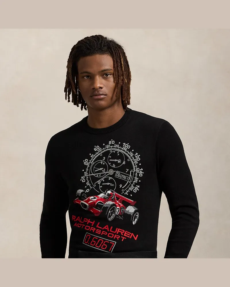 Ralph Lauren Baumwollpullover mit Rennwagen-Intarsie Black