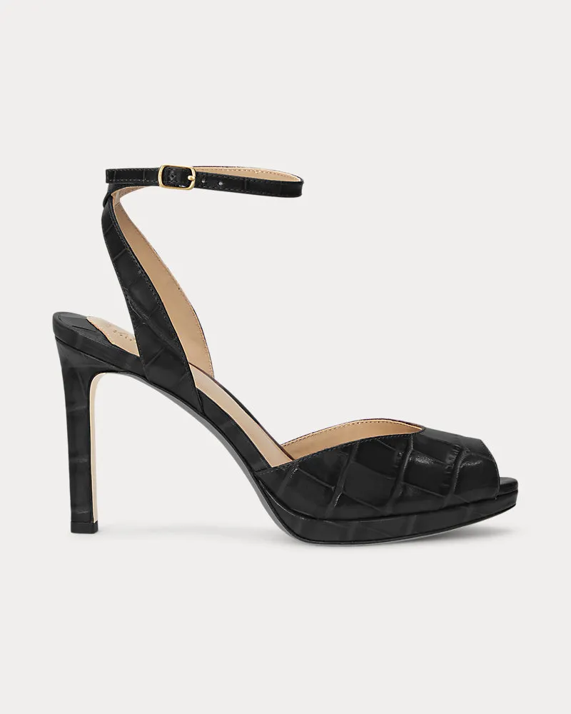 Ralph Lauren Ledersandale Kyla mit Krokodilprägung Black