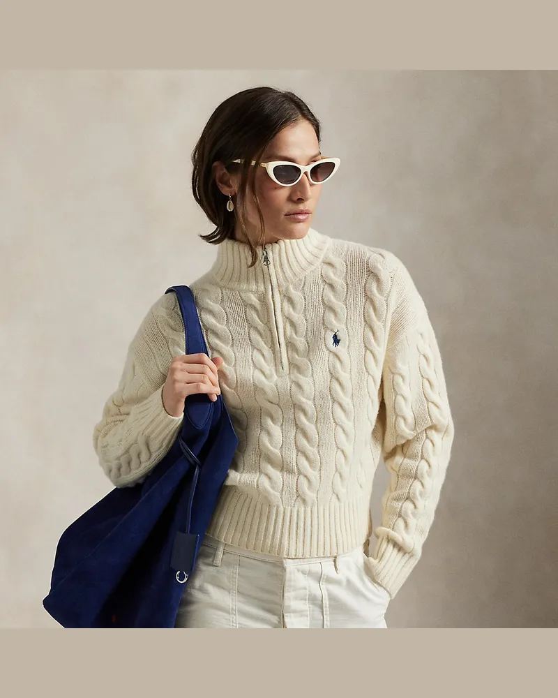 Ralph Lauren Woll-Kaschmir-Pullover mit Zopfmuster White