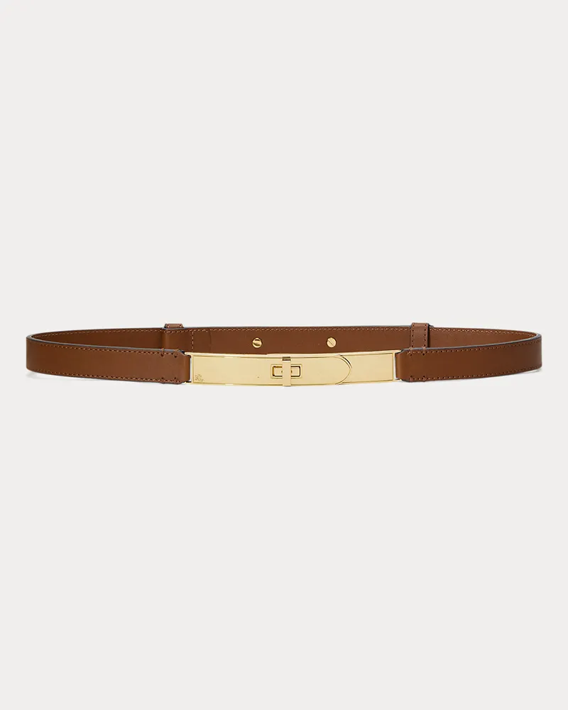 Ralph Lauren Schmaler Ledergürtel mit Drehverschluss Tan