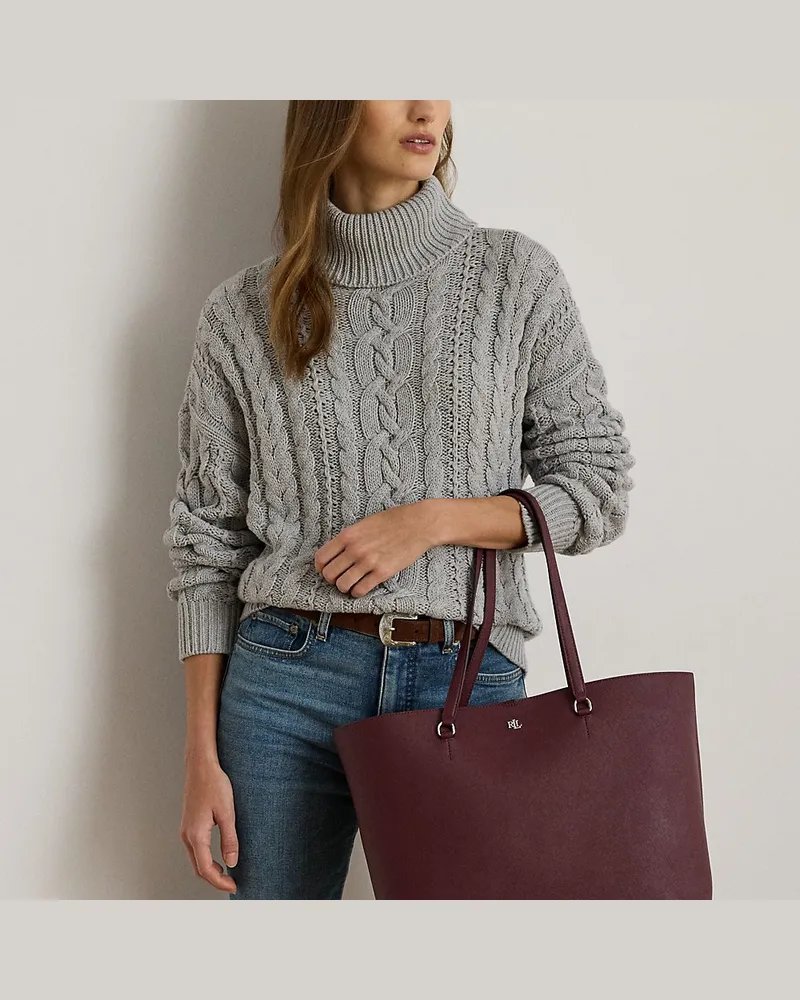 Ralph Lauren Schraffierte Ledertragetasche Karly Red