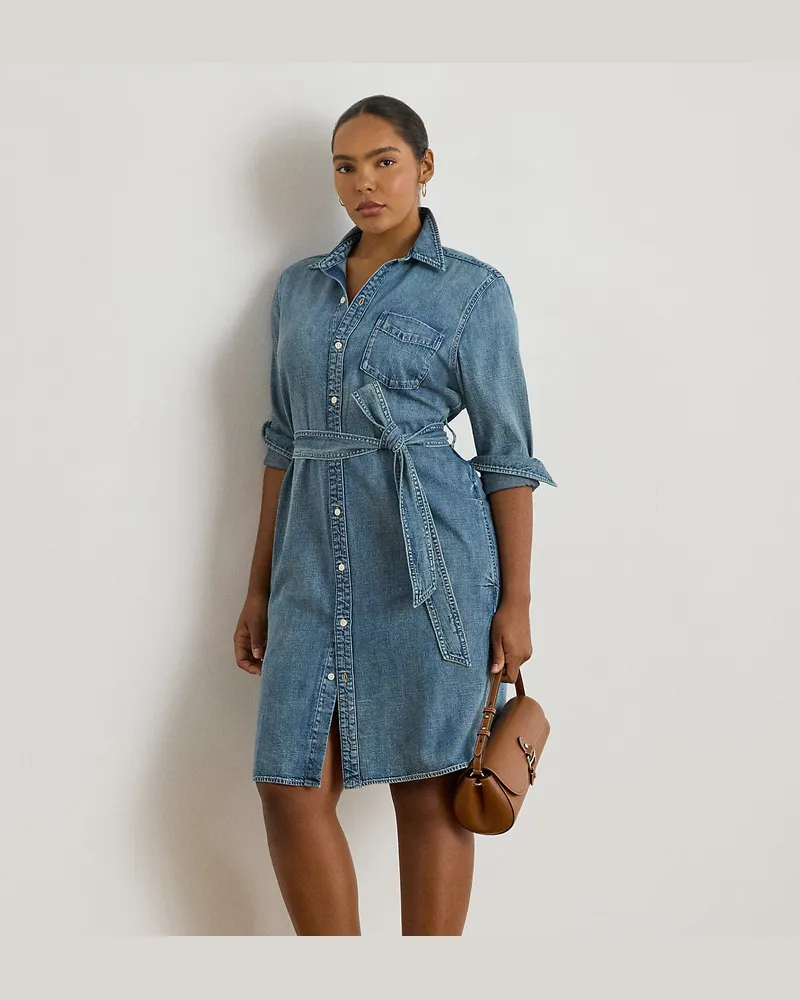 Ralph Lauren Plus Größen - Denim-Hemdkleid mit Gürtel Blue