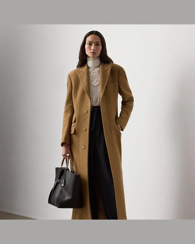 Ralph Lauren Wollmantel Amory mit Fischgratmuster Tan