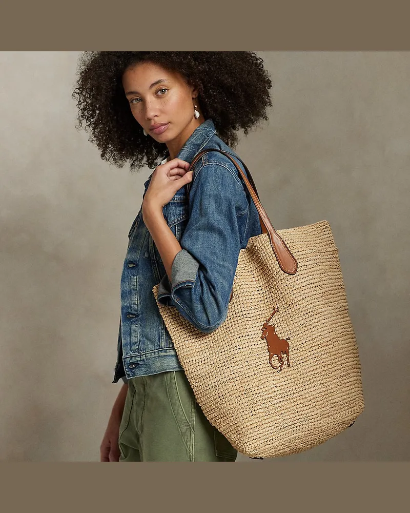 Ralph Lauren Große Tragetasche aus Bast mit Big Pony Natural