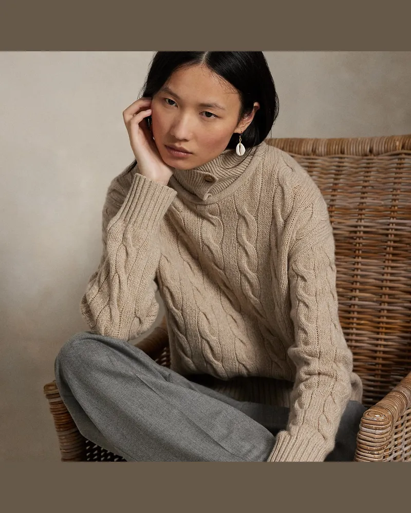 Ralph Lauren Pullover mit Zopfmuster und Polokragen Tan