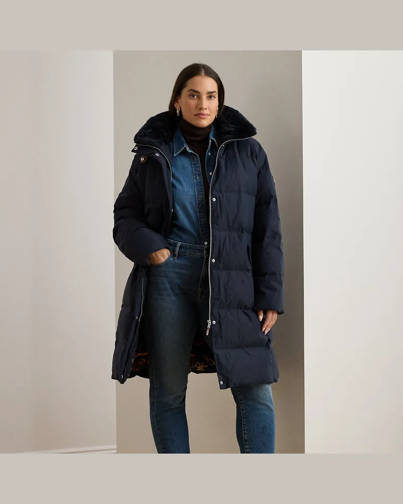 Ralph Lauren Plus Größen - Daunenmantel mit Kunstpelzbesatz Blue