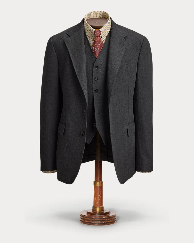Ralph Lauren Jaspé-Anzugjacke mit Fischgratmuster Grey