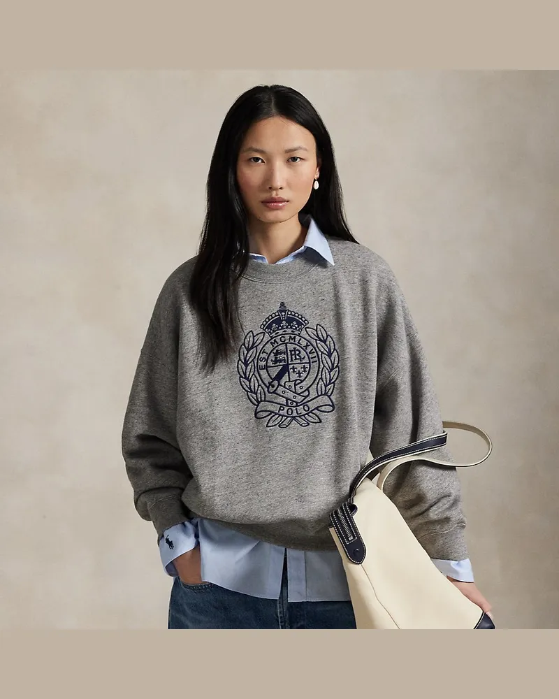 Ralph Lauren Fleecepullover mit Wappenstickerei Grey