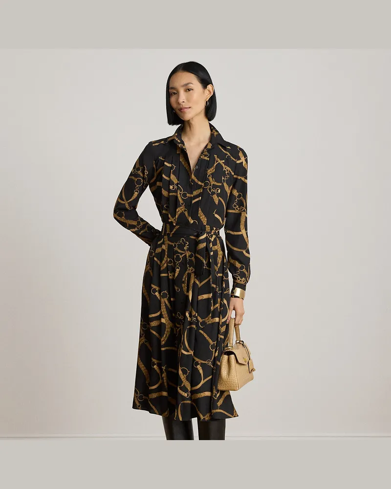 Ralph Lauren Crêpe-Hemdkleid mit Gürteldruck Black