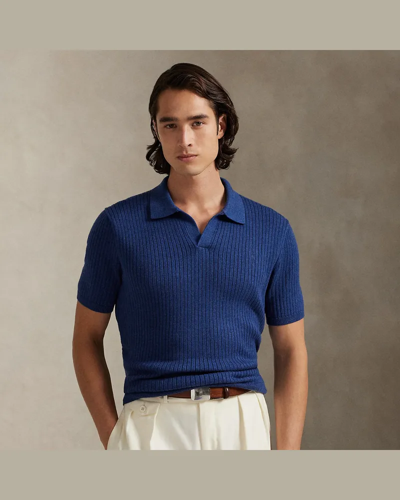 Ralph Lauren Rippenstrickpullover mit Johnny-Kragen Blue