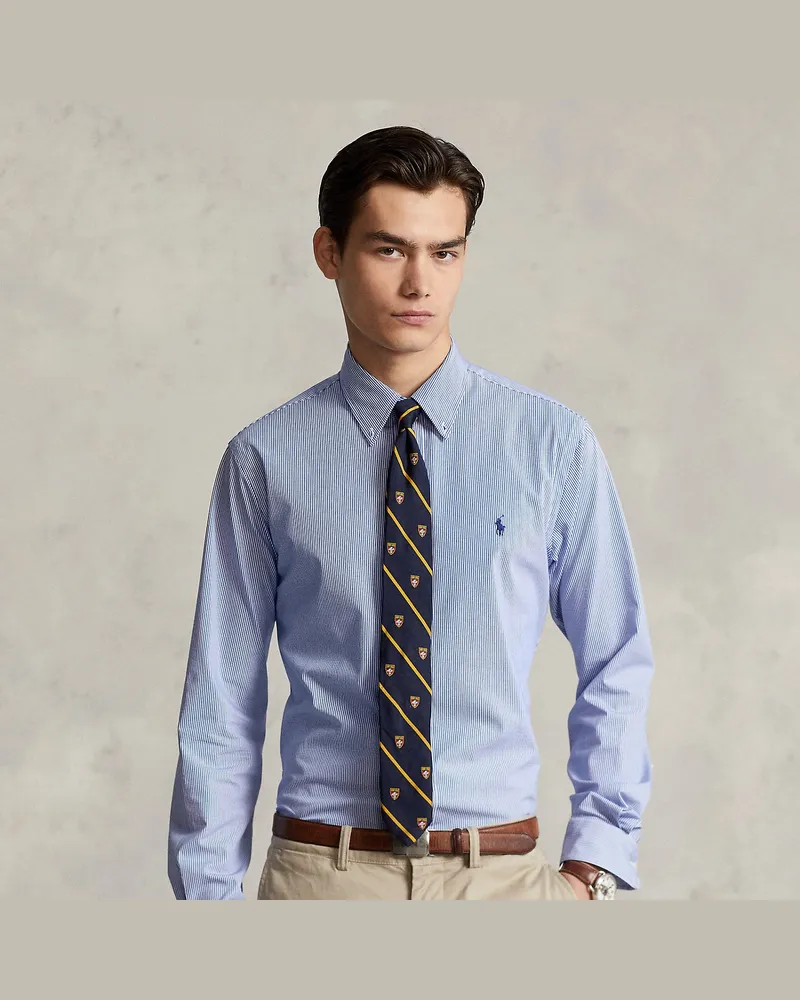 Ralph Lauren Gestreiftes Custom-Fit Hemd aus Popeline Blue