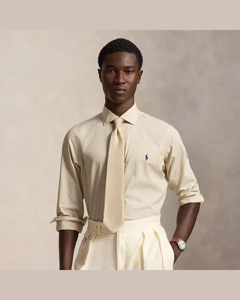 Ralph Lauren Gestreiftes Custom-Fit Popelinehemd Tan