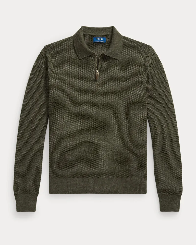 Ralph Lauren Waschbarer Wollpullover mit Polo-Kragen Green