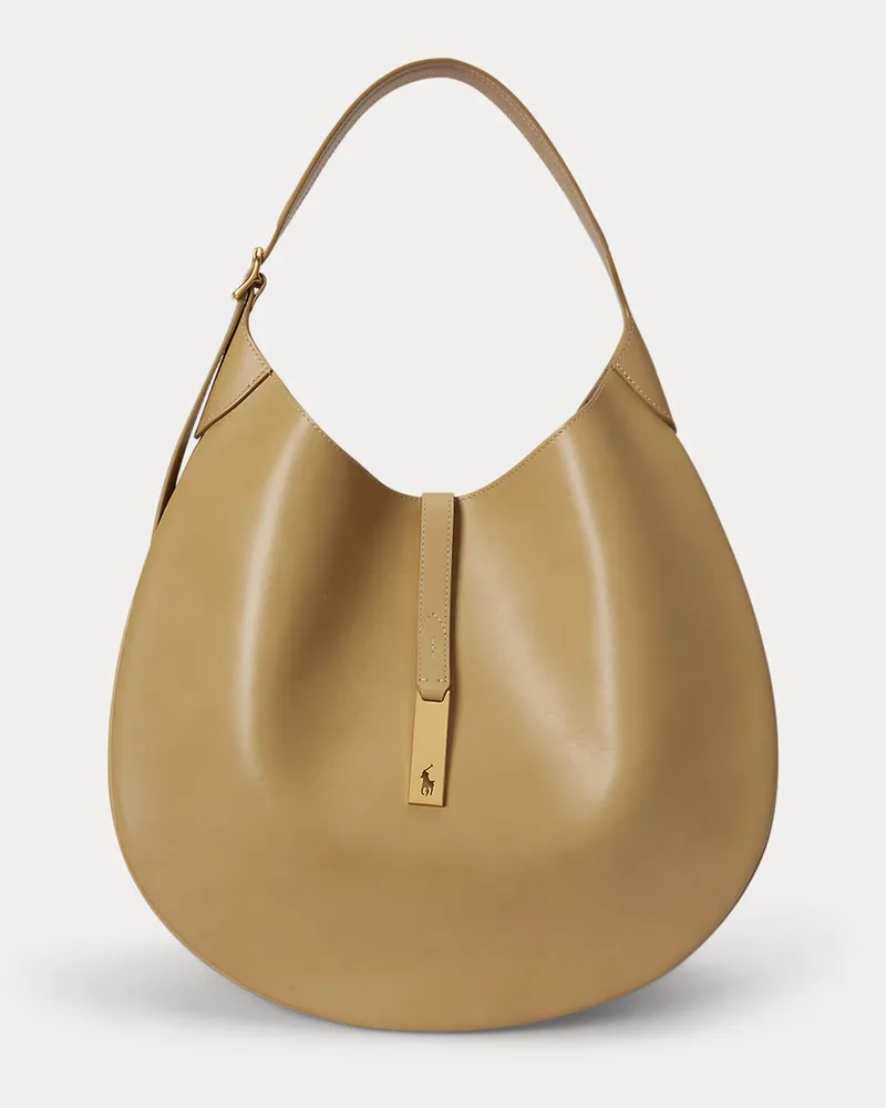 Ralph Lauren Große Kalbsleder-Schultertasche Polo ID Tan