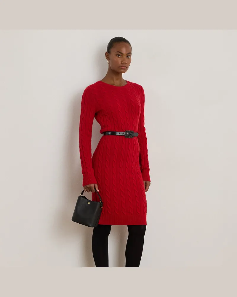 Ralph Lauren Pulloverkleid mit Zopfmuster Red