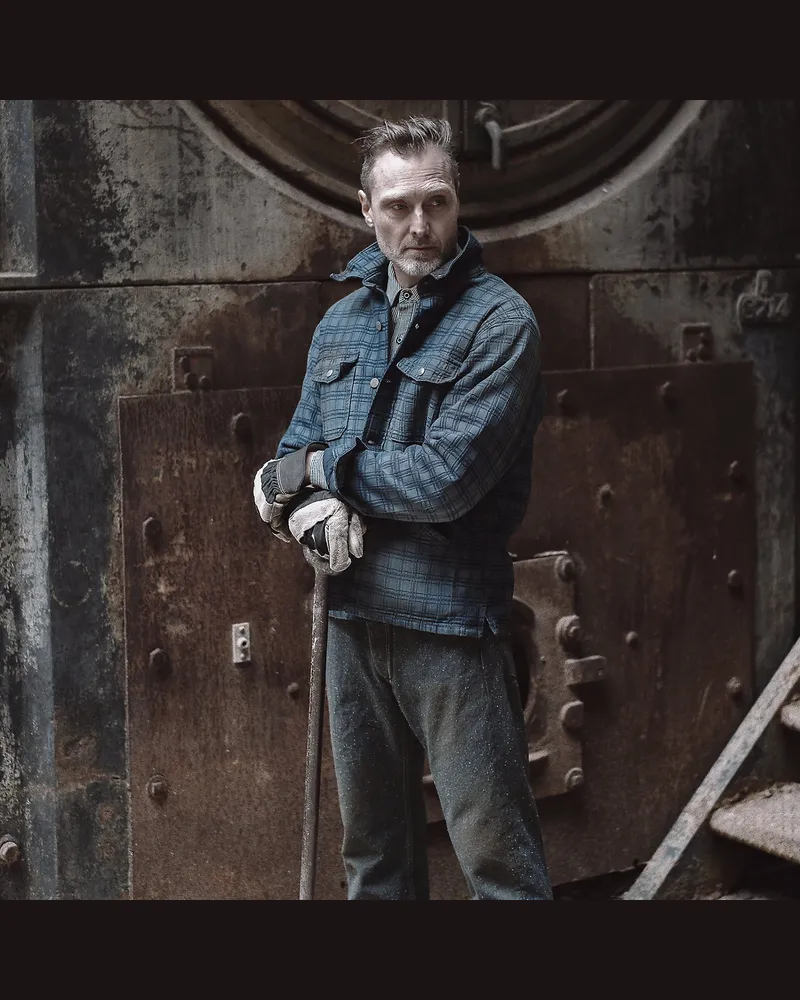 Ralph Lauren Karierte Jacquard-Denimjacke in Indigo Blue