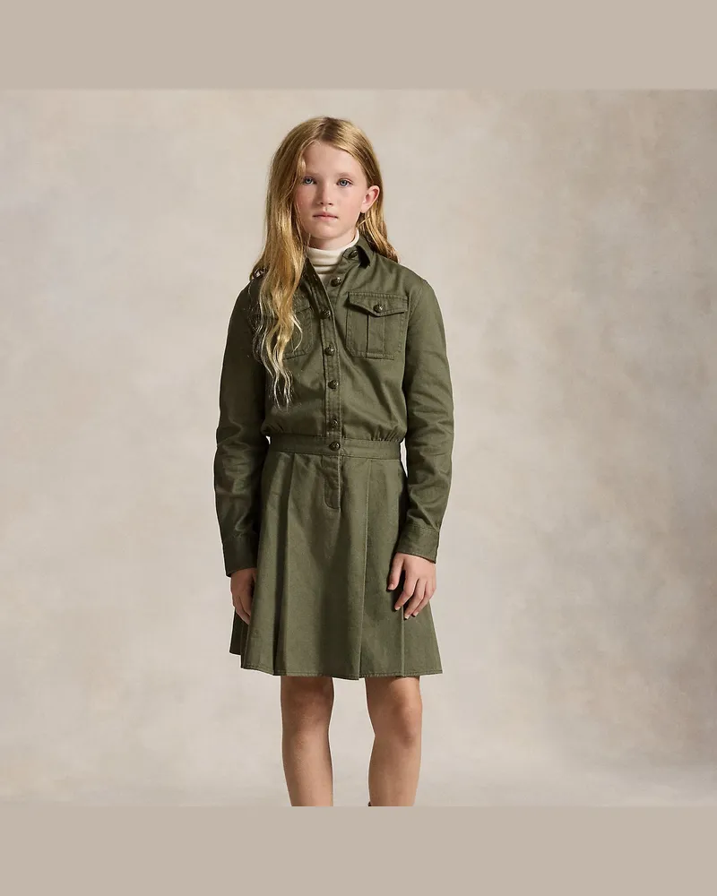 Ralph Lauren Plissiertes Hemdkleid aus Baumwolltwill Green