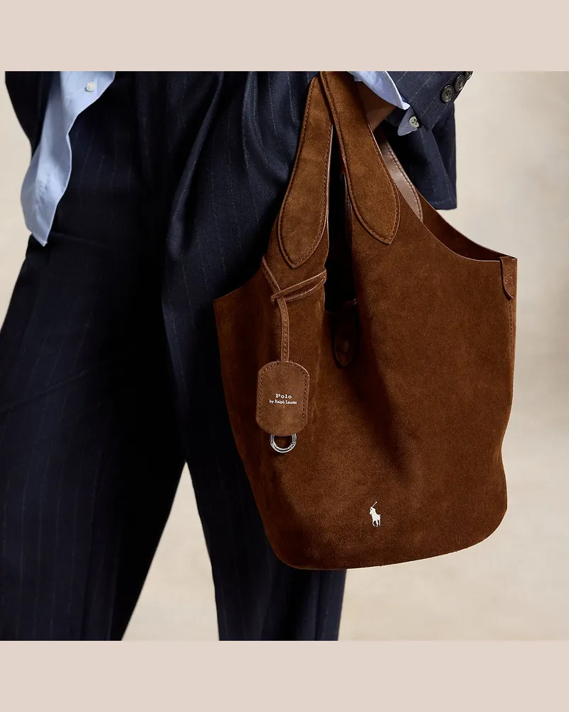 Ralph Lauren Wildleder-Tragetasche Polo Play Brown