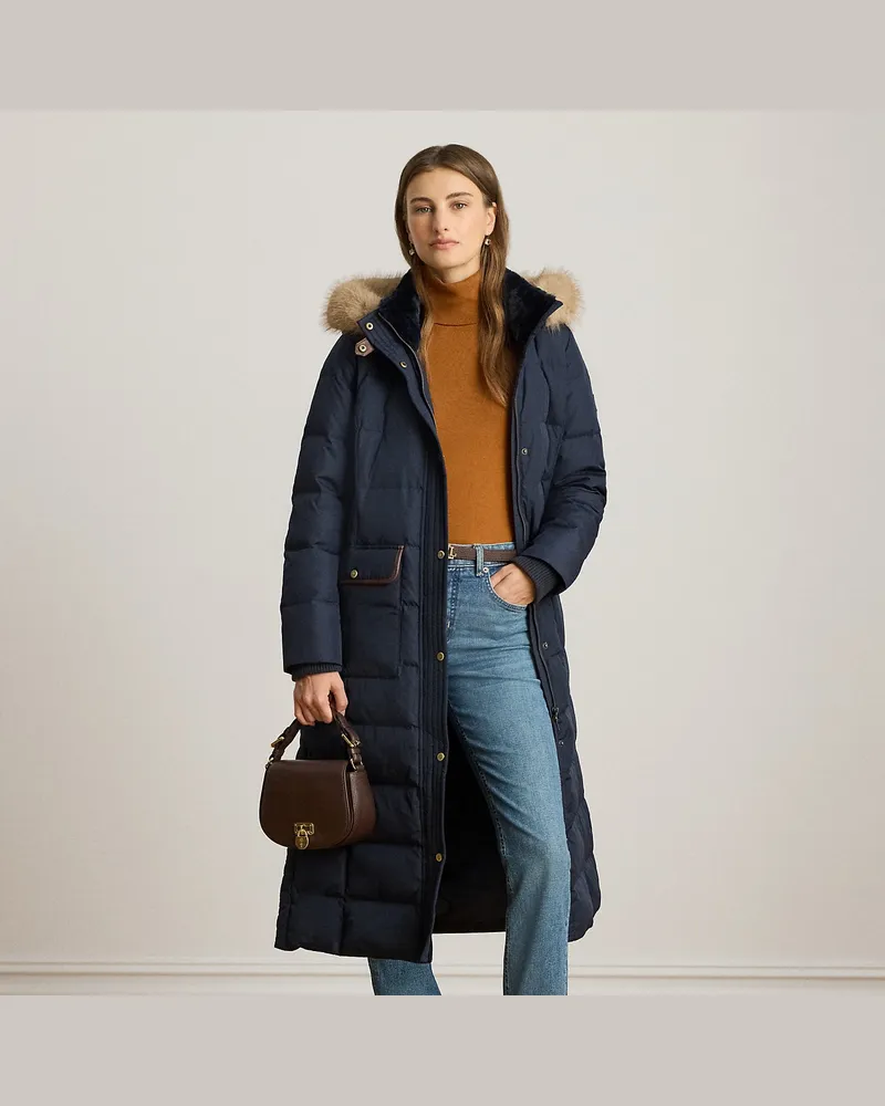 Ralph Lauren Maxi-Daunenmantel mit Kunstpelzbesatz Blue