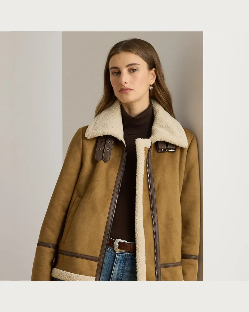Ralph Lauren Jacke aus Wildlederimitat mit Schnalle Tan