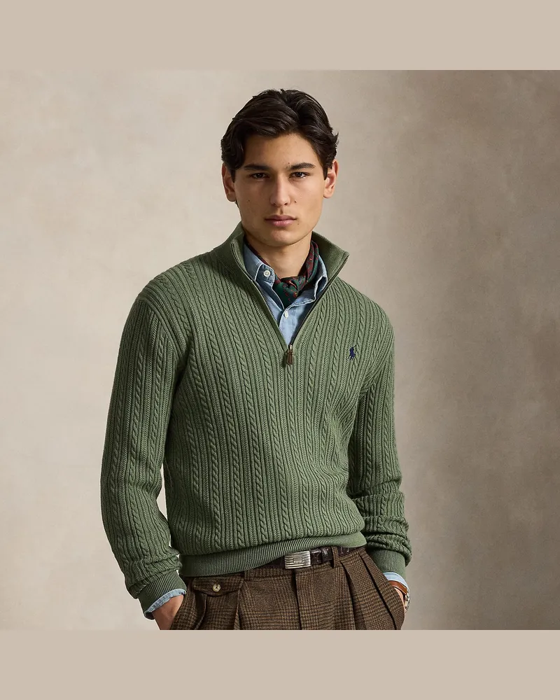 Ralph Lauren Zopfmusterpullover mit Halbrollkragen Green