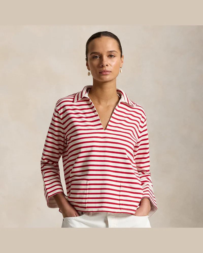 Ralph Lauren Matrosen-T-Shirt mit geteilter Blende Red