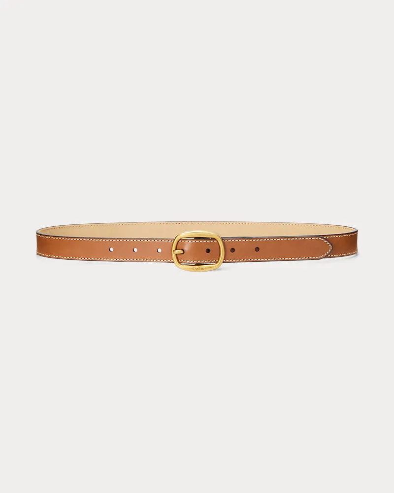 Ralph Lauren Schmaler Ledergürtel mit ovaler Schnalle Tan