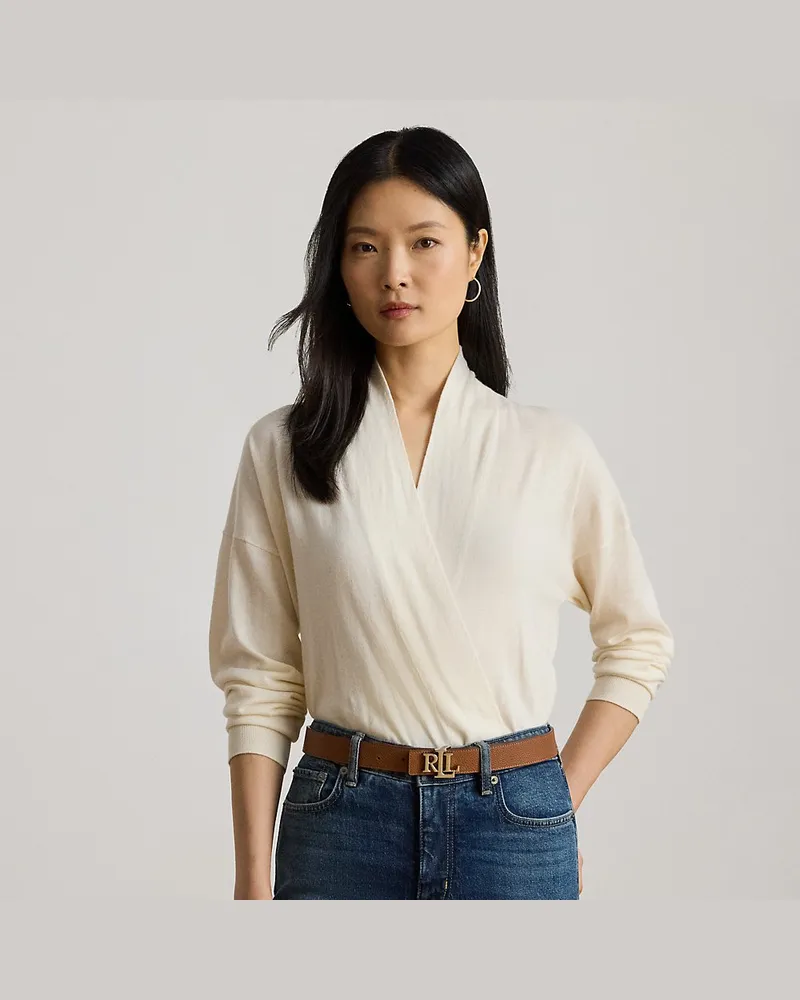 Ralph Lauren Baumwoll-Modal-Pullover mit V-Ausschnitt Cream