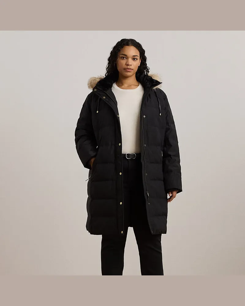 Ralph Lauren Plus Größen - Daunenmantel mit Kapuze und Kunstpelz Black