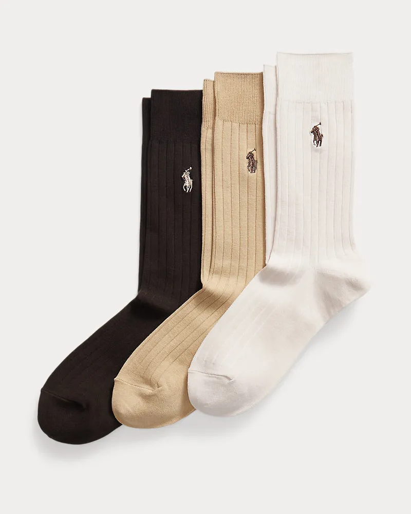 Ralph Lauren 3er-Pack gerippte Anzugsocken Cream