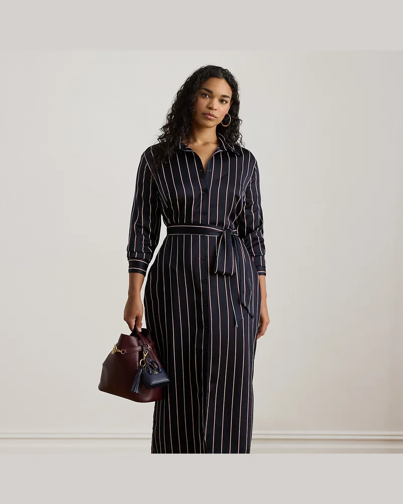 Ralph Lauren Plus Größen - Gestreiftes Satin-Charmeuse-Hemdkleid Multi