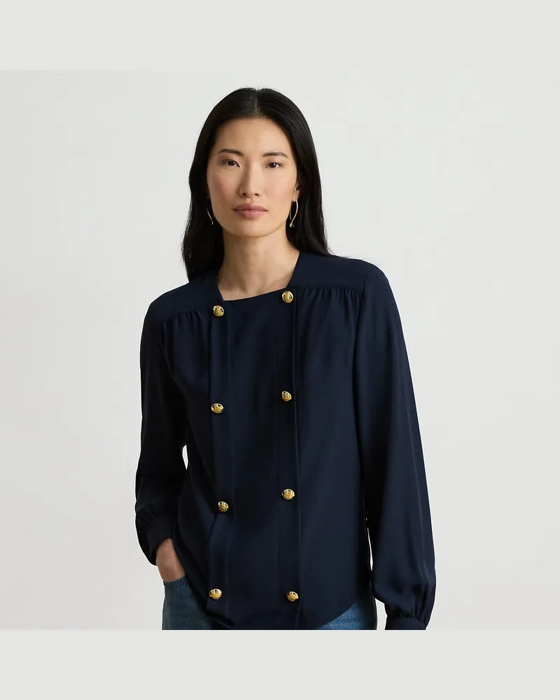 Ralph Lauren Zweireihige Bluse aus Georgette Blue