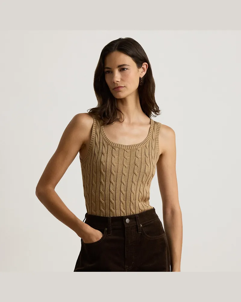 Ralph Lauren Ärmeloser Pullover mit Zopfmuster Tan