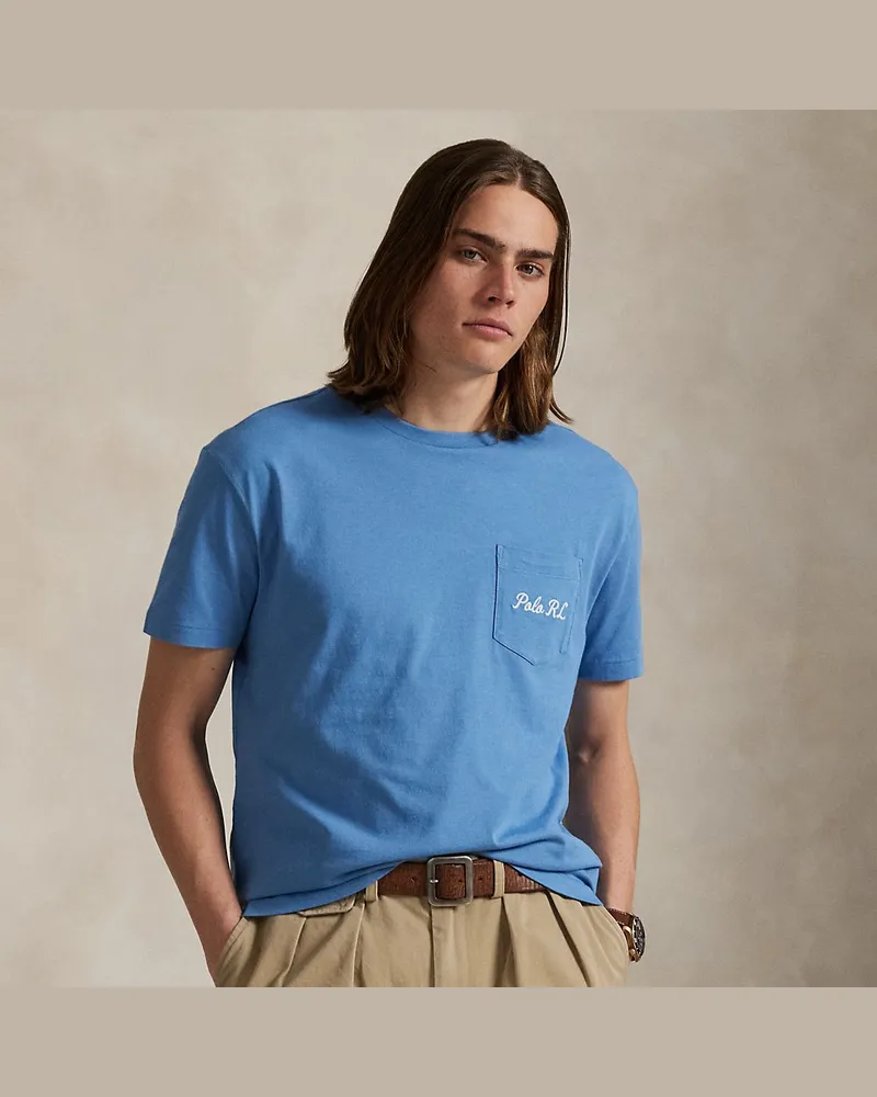 Ralph Lauren Custom-Slim Jersey-T-Shirt mit Polo Bear Blue
