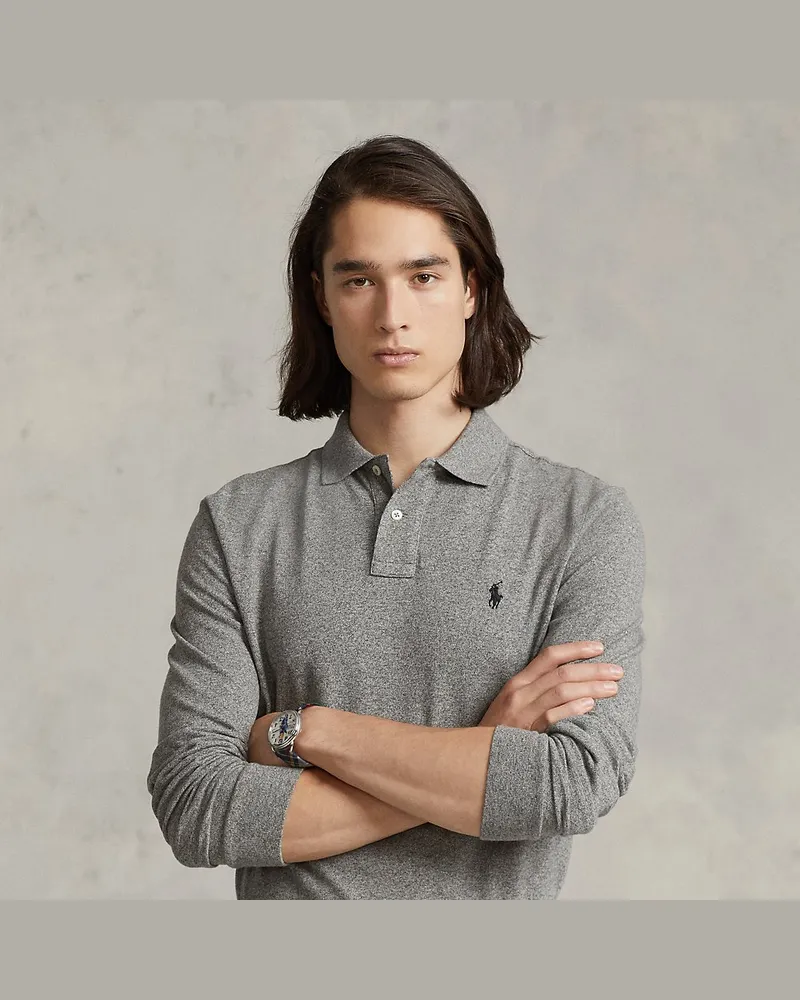 Ralph Lauren Slim-Fit Langarm-Polo aus Piqué Grey