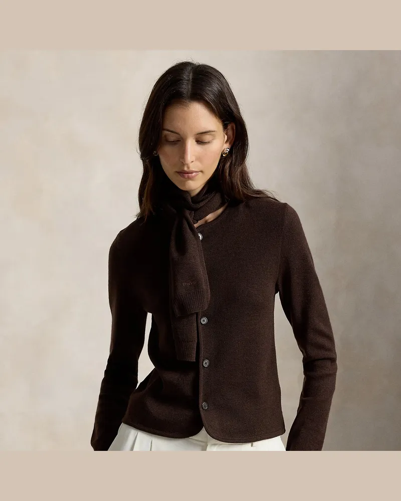 Ralph Lauren Wollstrickjacke mit Schal zum Binden Brown