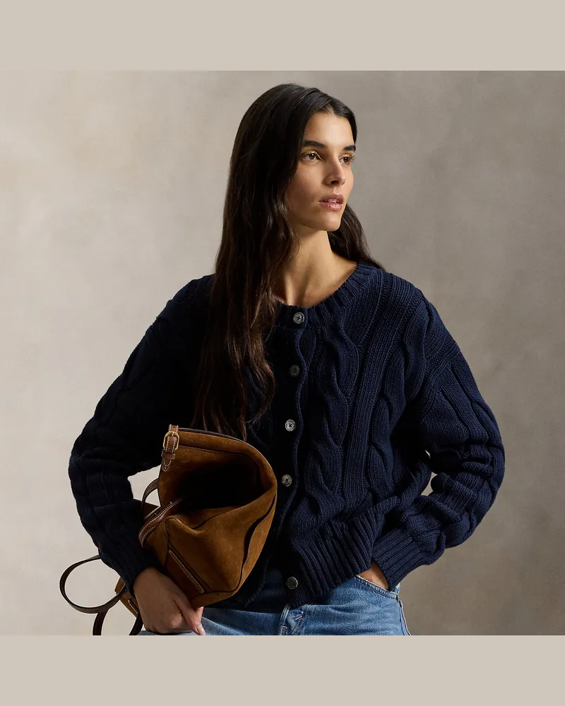 Ralph Lauren Rundhalsstrickjacke mit Zopfmuster Blue