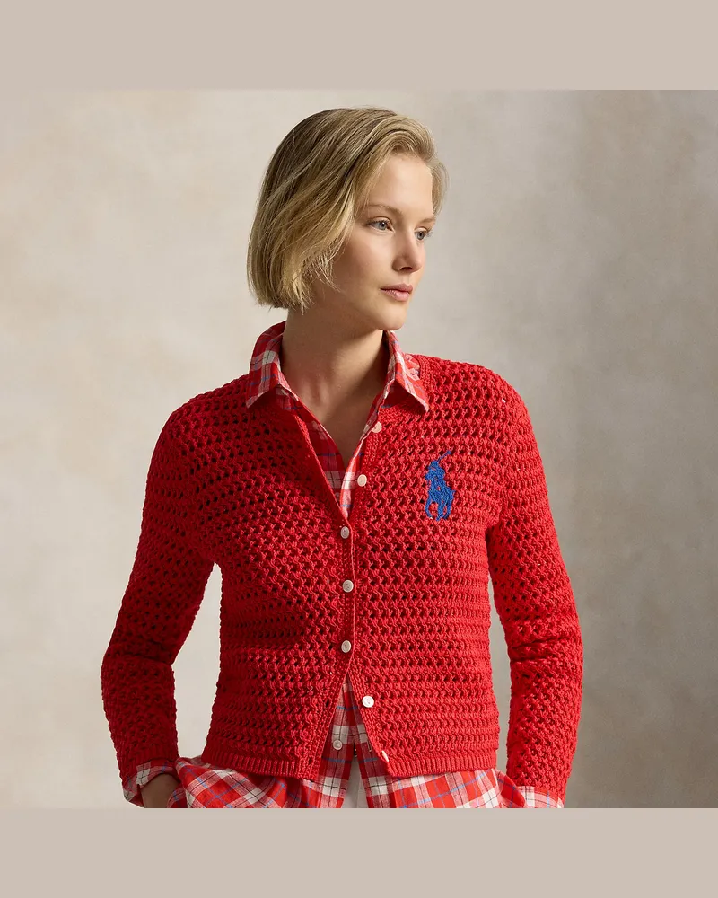 Ralph Lauren Gehäkelter Cardigan mit Big Pony Red