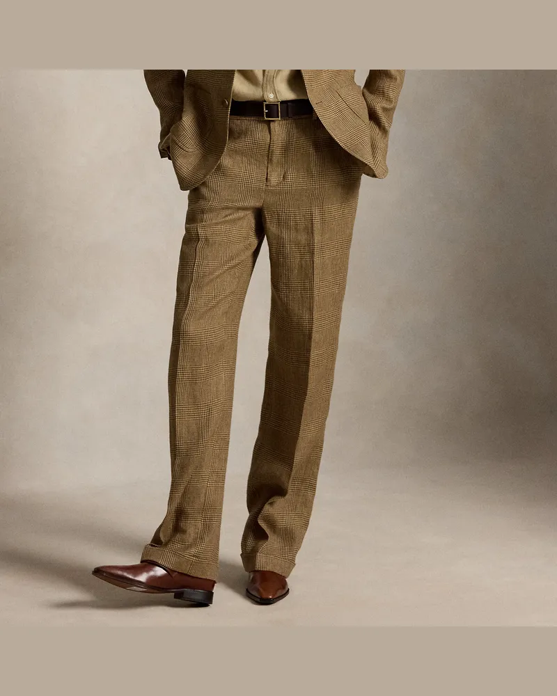 Ralph Lauren Karierte Relaxed-Straight-Fit Leinenhose Brown